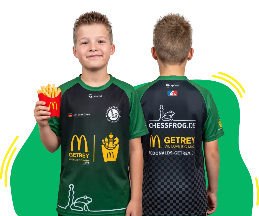 Liam Schröder im Chessfrog-Turniertrikot mit Sponsor McDonald’s Getrey